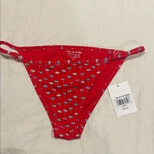 SOLID & STRIPED Red Bikini Bottom with Mini Umbrella Print